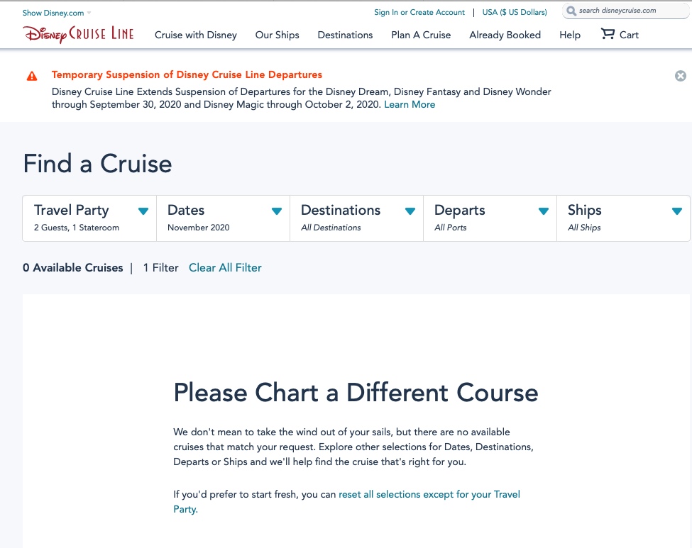 disney cruise line website issues