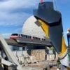 Nova Corps Starblaster ship begins descent at Guardians of the Galaxy: Cosmic Rewind attraction